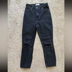 ABERCROMBIE Women’s Black Ripped Jeans High Waisted Size 4 Distressed Y2K